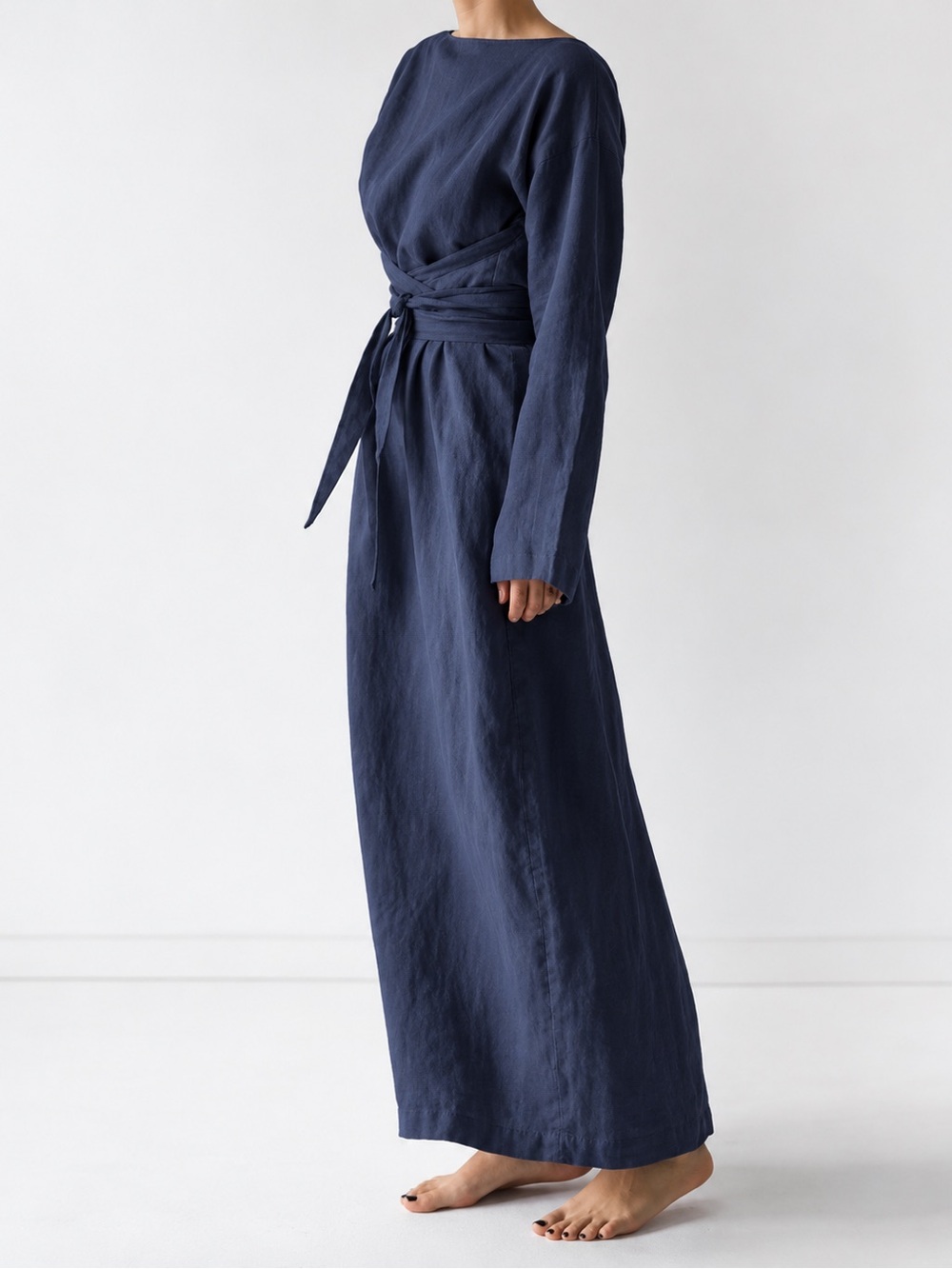 Women's Navy Long Sleeve Wrap Maxi Dress